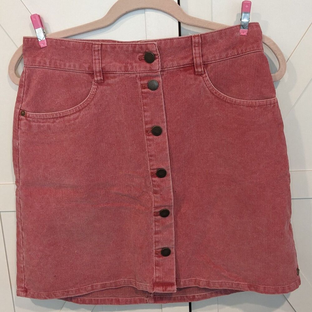 NWT Roxy Dusty Rose Corduroy Button Front Skirt Fall Women’s Size M